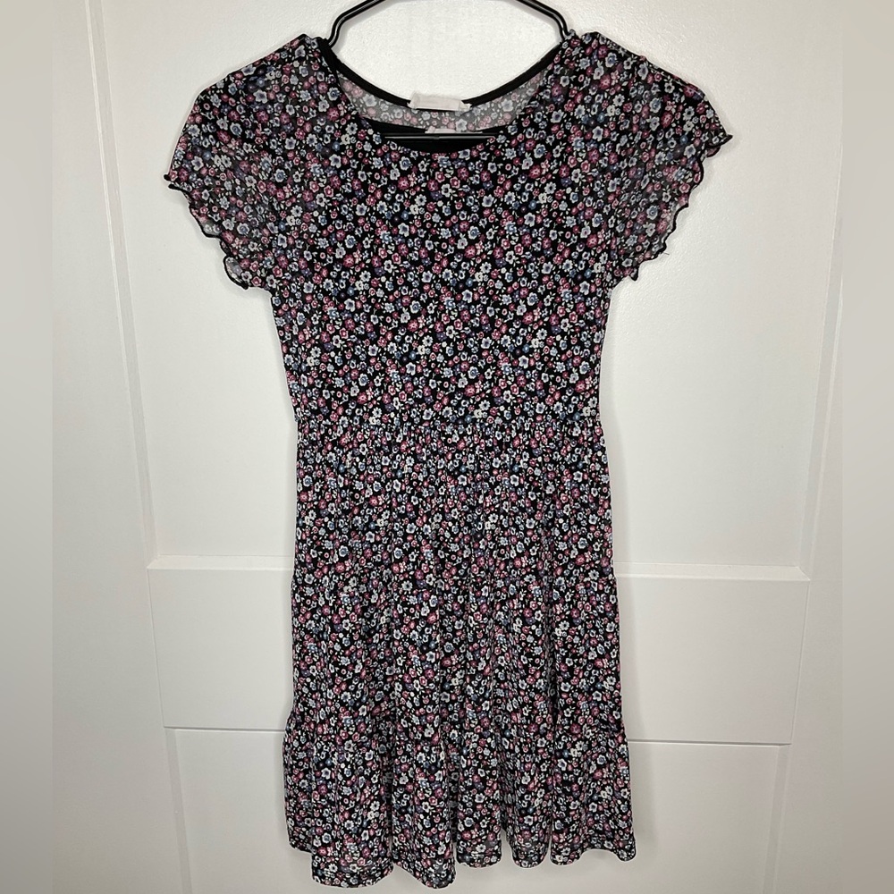 Beautees black floral chiffon dress set girls size 7